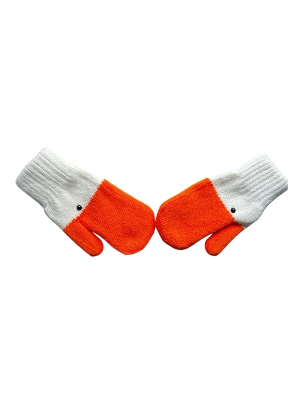 Silly Goose Orange and White Knit Mittens - Picture 3 of 4